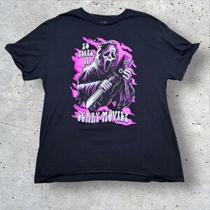 Ghost Face Icon of Halloween T‑Shirt XL Black Pink ‘Is This a Scary Movie?’